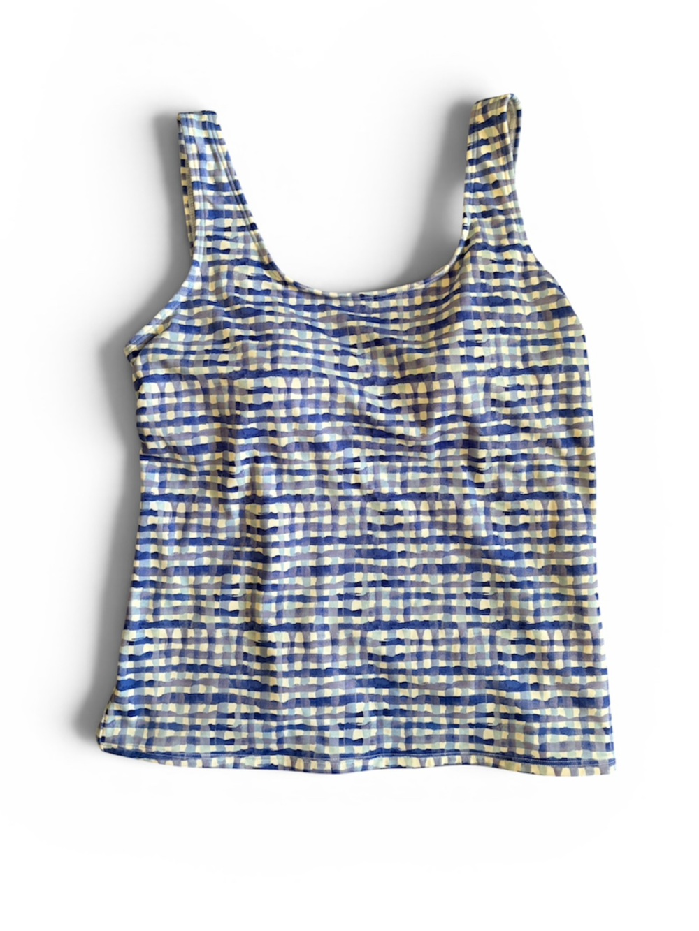 LL Bean Tankini Swim Top Size 10 Blue Gingham UPF 50 Sun Protection